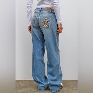 Light Blue Wide Leg Jeans with Star Detail